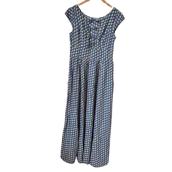 Eshakti Parrot Print Dress Size 16 Maxi Blue Short Sleeve Keyhole Cutouts XL - Picture 1 of 7
